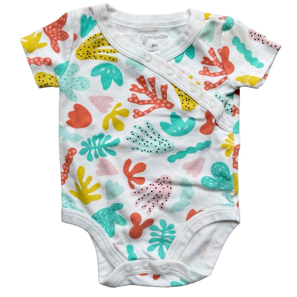 Mac & Moon 9 Months Baby Organic Cotton Bodysuit Coral Reef Print Onesie